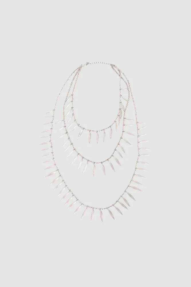 Yaprak Sarkıtlı Çoklu Kolye - Gümüş Gümüş