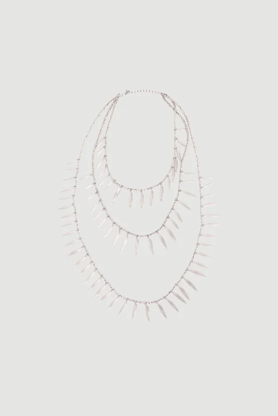 Yaprak Sarkıtlı Çoklu Kolye - Gümüş - Gusto