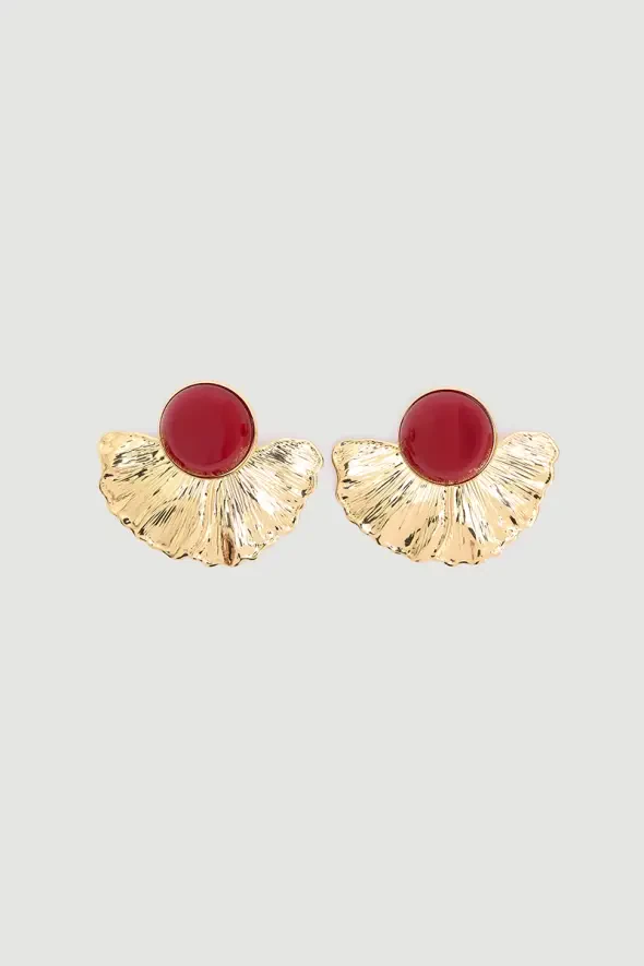 Yarım Çiçek Küpe - Gold - 3