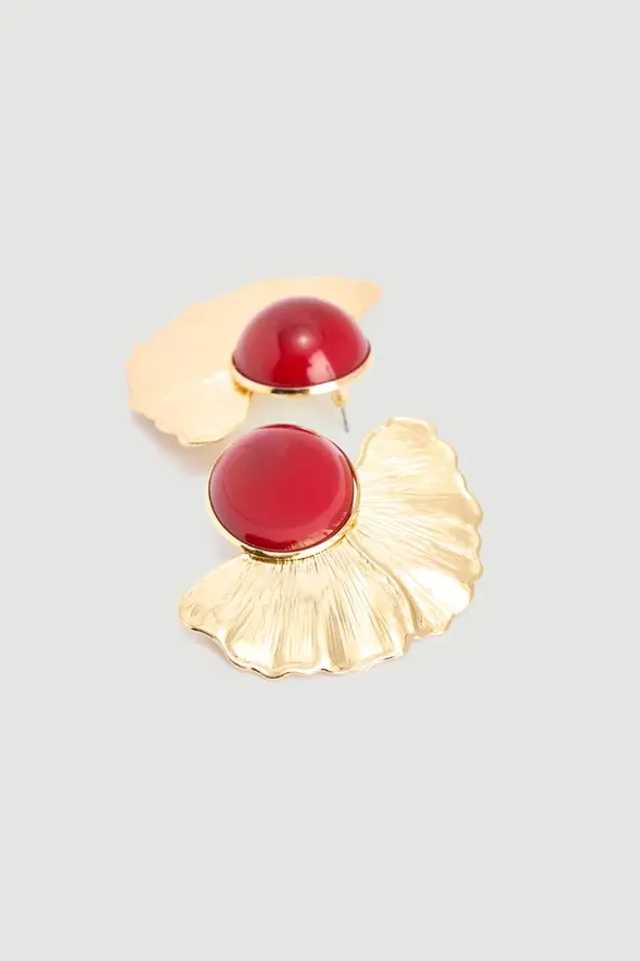 Yarım Çiçek Küpe - Gold - 1