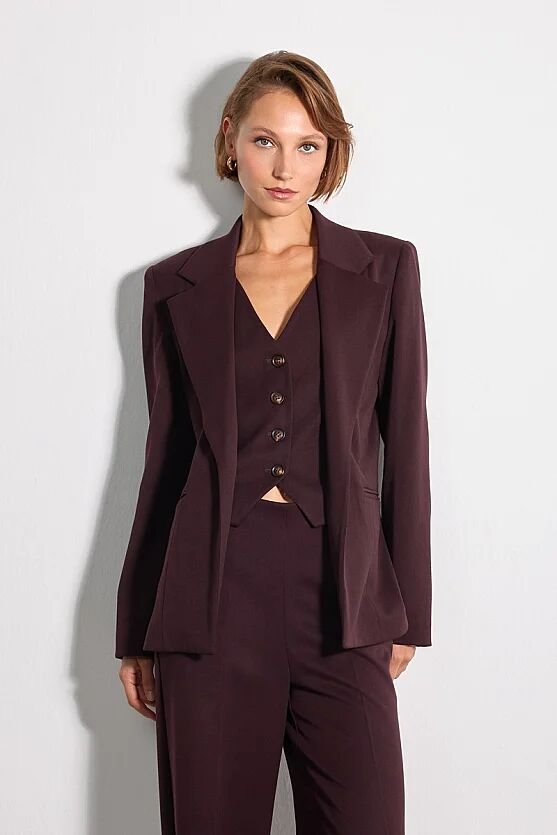 Yelekli Blazer Ceket - Bordo - 3