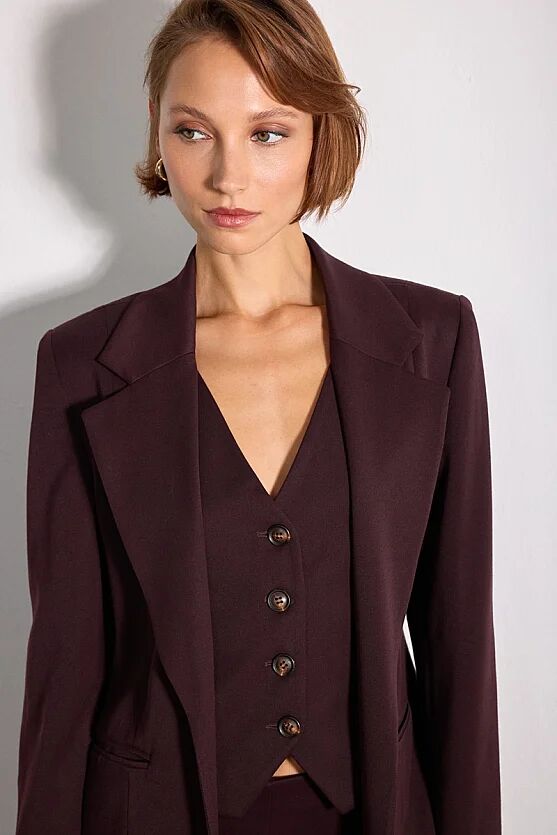 Yelekli Blazer Ceket - Bordo - Gusto
