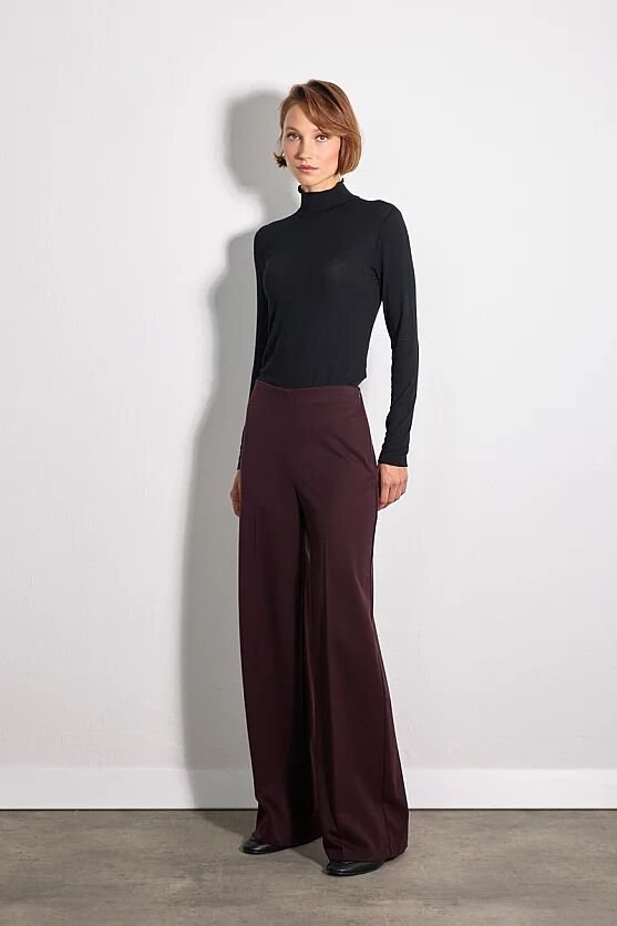 Yüksek Bel Bol Paça Pantolon - Bordo - 4