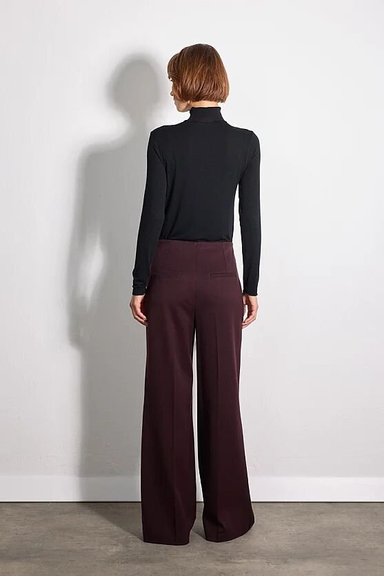 Yüksek Bel Bol Paça Pantolon - Bordo - 6