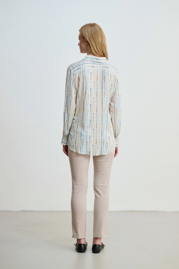 Yumuşak Dokulu Çizgi Desen Gömlek - Mavi - Gusto