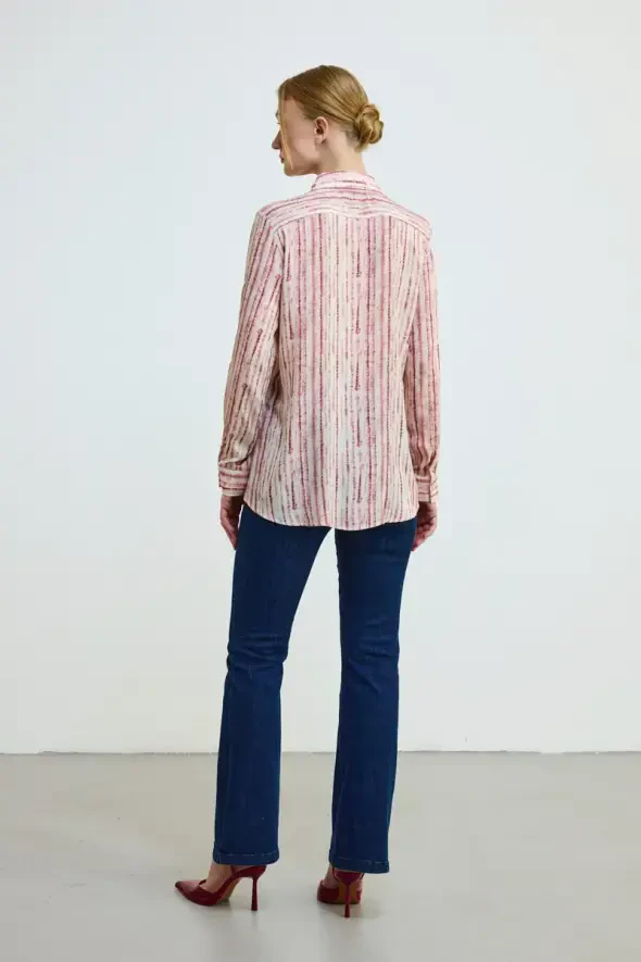 Yumuşak Dokulu Çizgi Desen Gömlek - Pembe - Gusto