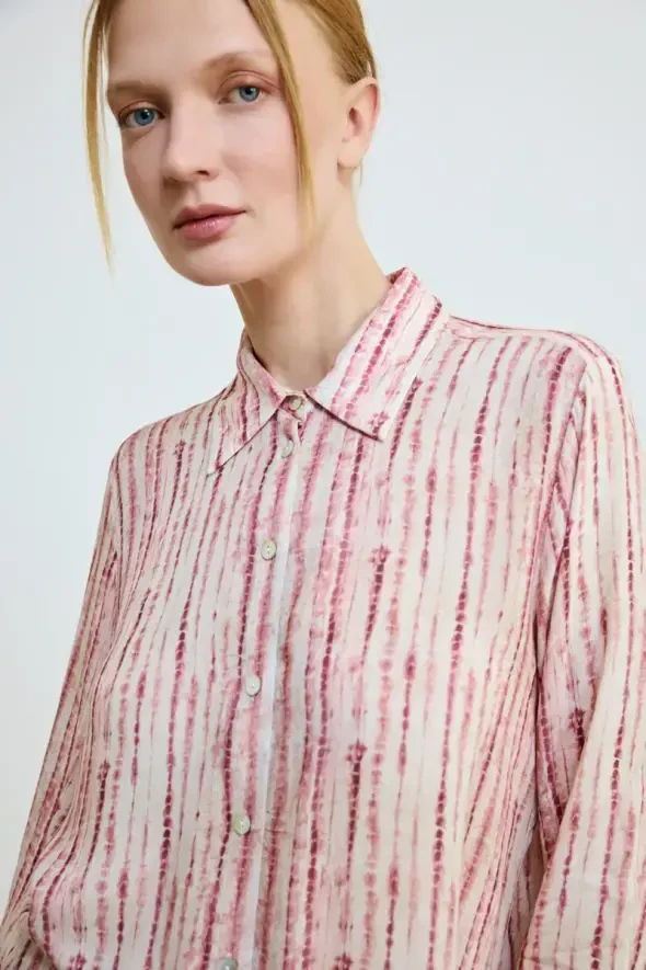 Yumuşak Dokulu Çizgi Desen Gömlek - Pembe - Gusto