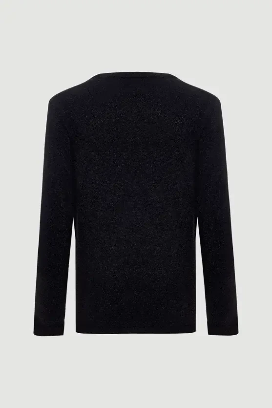 Yumuşak Simli Anvelop Kesim Triko Bluz - Siyah - Gusto