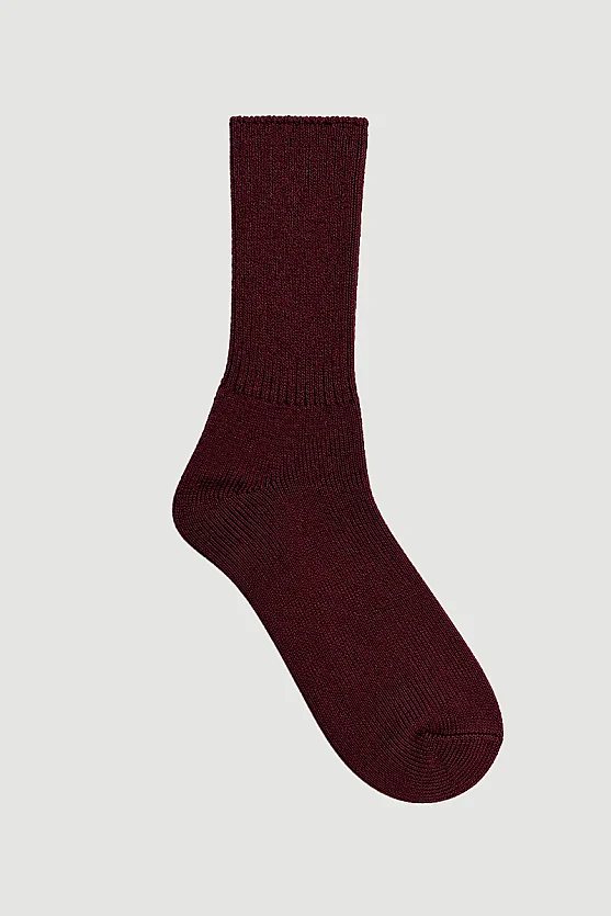 Yün Dokulu Çorap - Bordo - Gusto