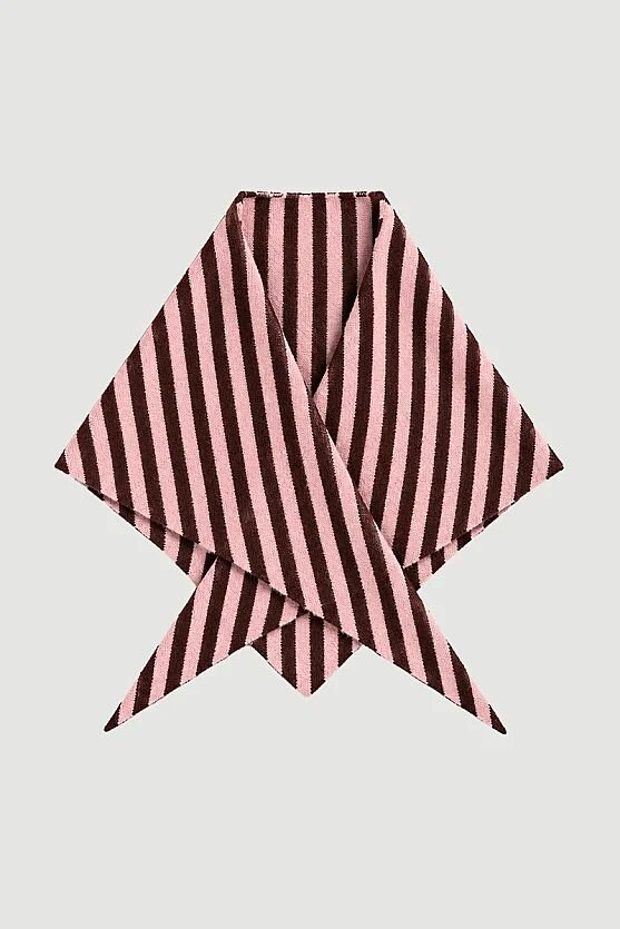 Yün İçerikli Çizgili Üçgen Triko Fular - Pembe - Gusto