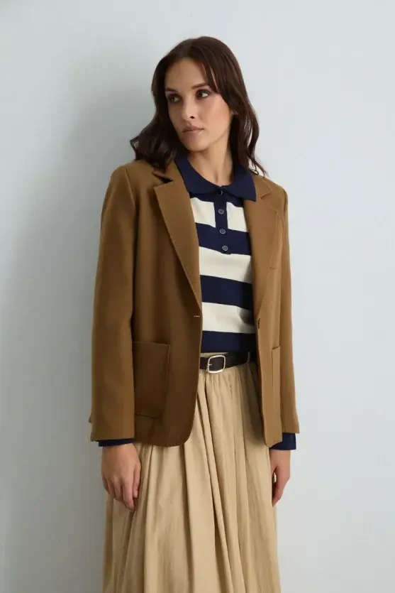 Yünlü Blazer Ceket - Camel - 2