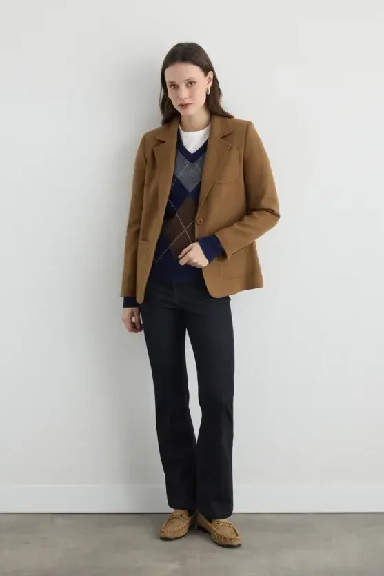 Yünlü Blazer Ceket - Camel - 2