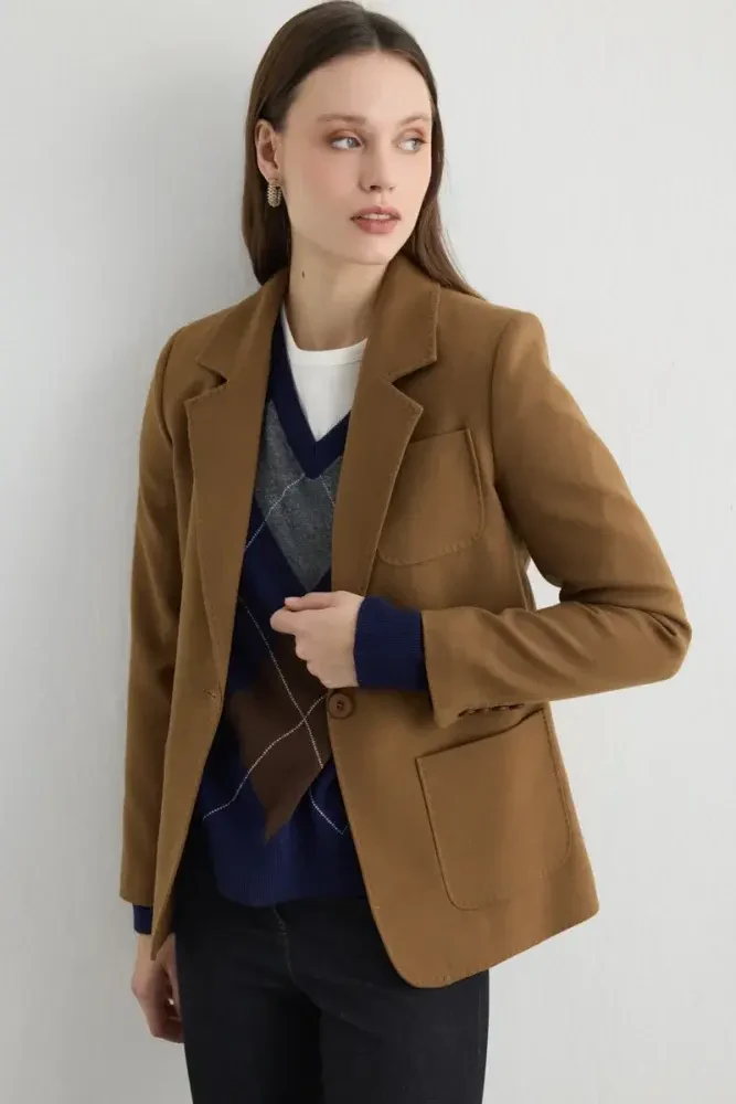 Yünlü Blazer Ceket - Camel Camel
