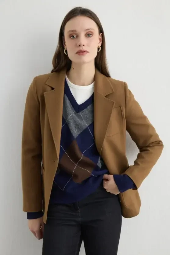 Yünlü Blazer Ceket - Camel - Gusto