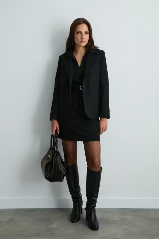 Yünlü Blazer Ceket - Siyah - Gusto