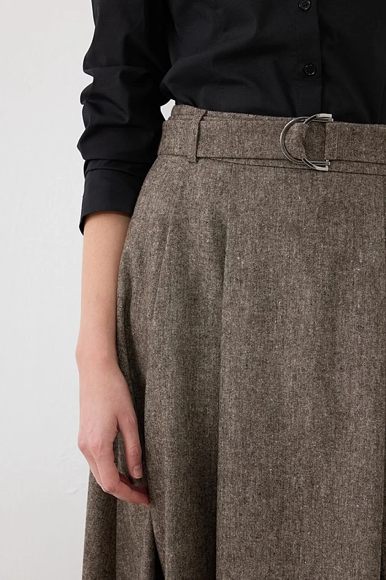 Yünlü Uzun Kloş Etek - Kahverengi - 9