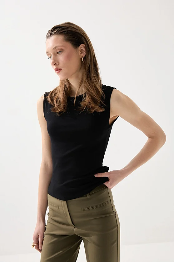 Yuvarlak Yaka Kolsuz Atlet - Siyah - 3