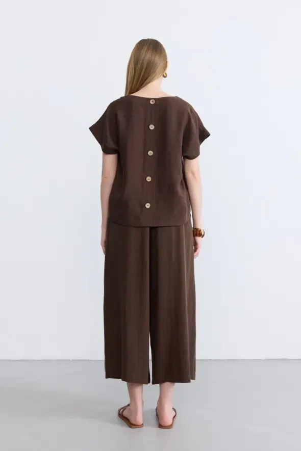 Yuvarlak Yaka Lyocell Bluz - Kahverengi - Gusto