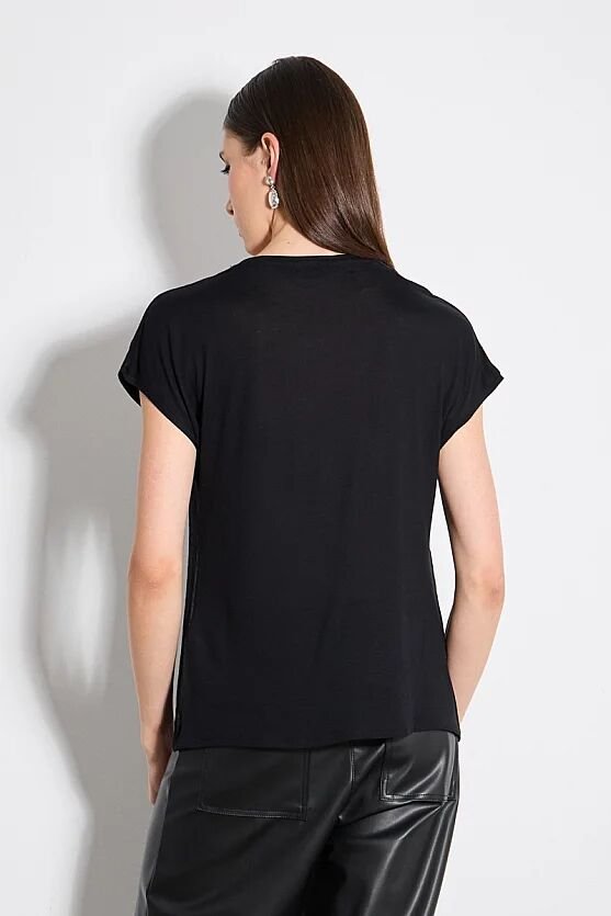 Yuvarlak Yaka Önü Puantiyeli Jakar Tshirt - Siyah - 5