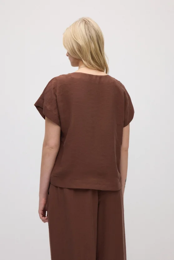 Yuvarlak Yaka Tencel Bluz - Kahverengi - Gusto