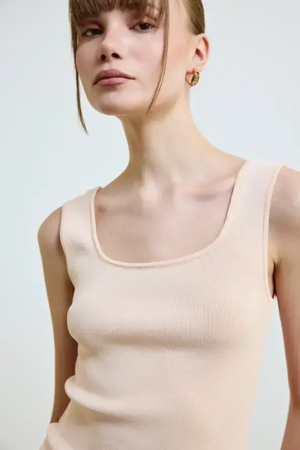Yuvarlak Yaka Triko Atlet - Pembe - 4