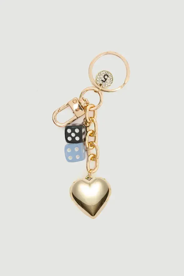 Zarlı Kalpli Charm Anahtarlık - Gold - 1
