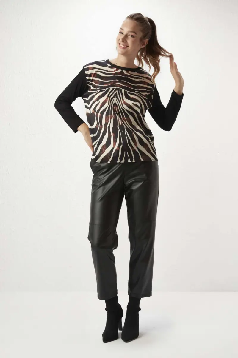 Zebra Desen Tshirt - Siyah - 2