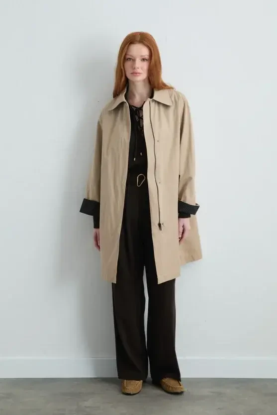 Zippered Cotton Trench Coat - Beige - Gusto