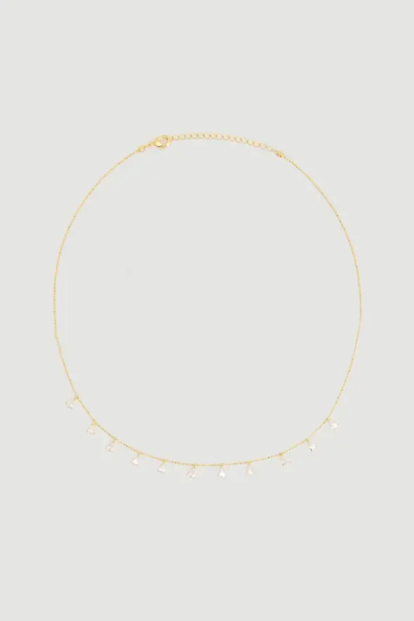Zirkon Taşlı Damla Kolye - Gold - 1